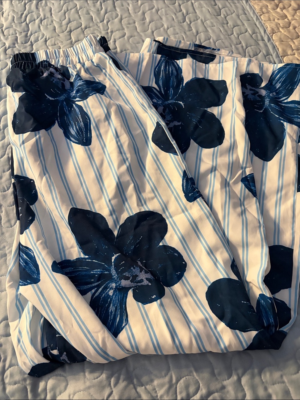 Blue Floral Stripe Lounge Pants